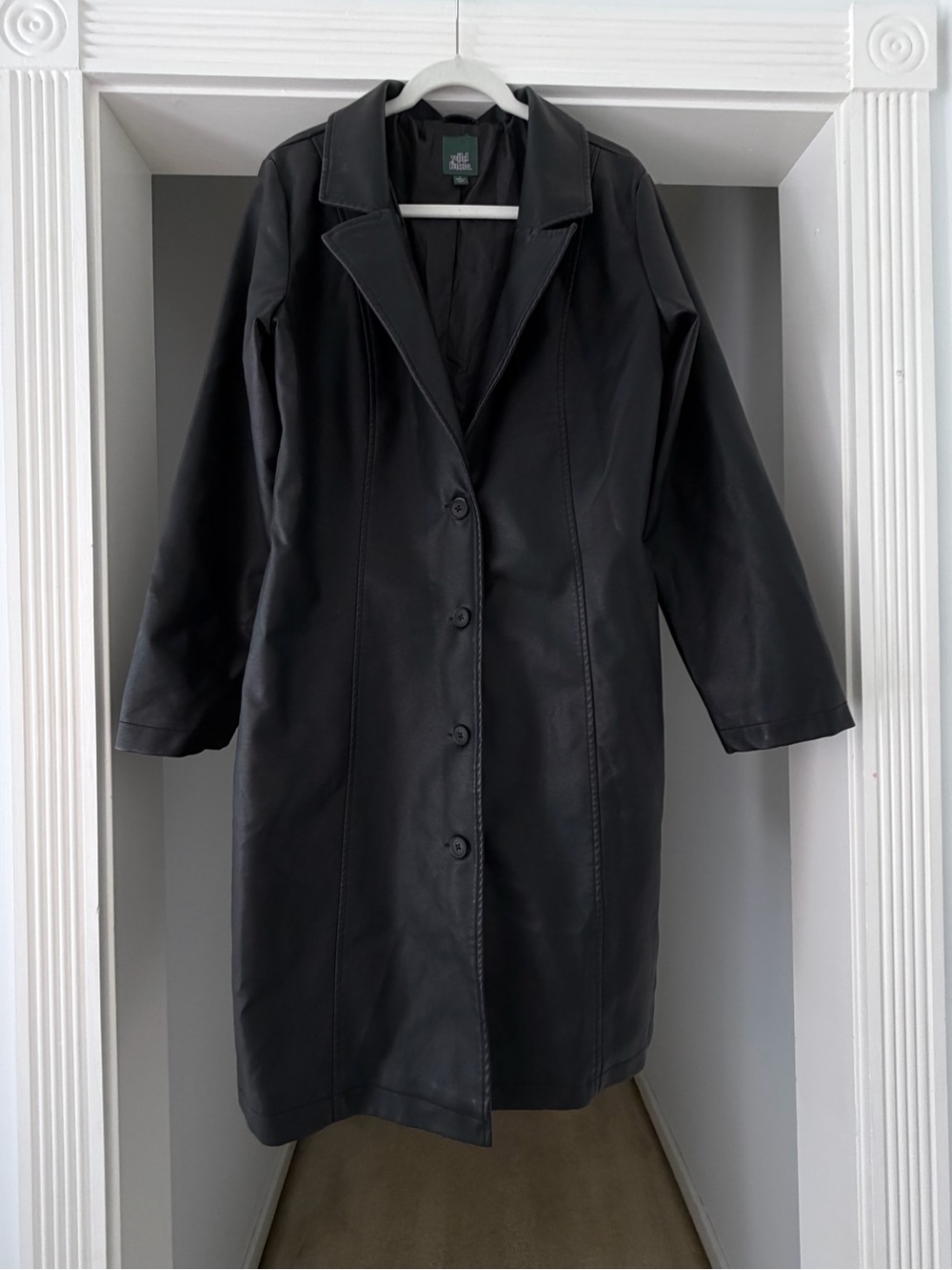wild fable Black Faux Leather Longline Button Jacket